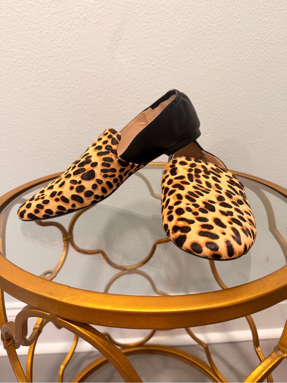 Yosi Samra Leopard Print & Black Slip-On Loafers Size 8